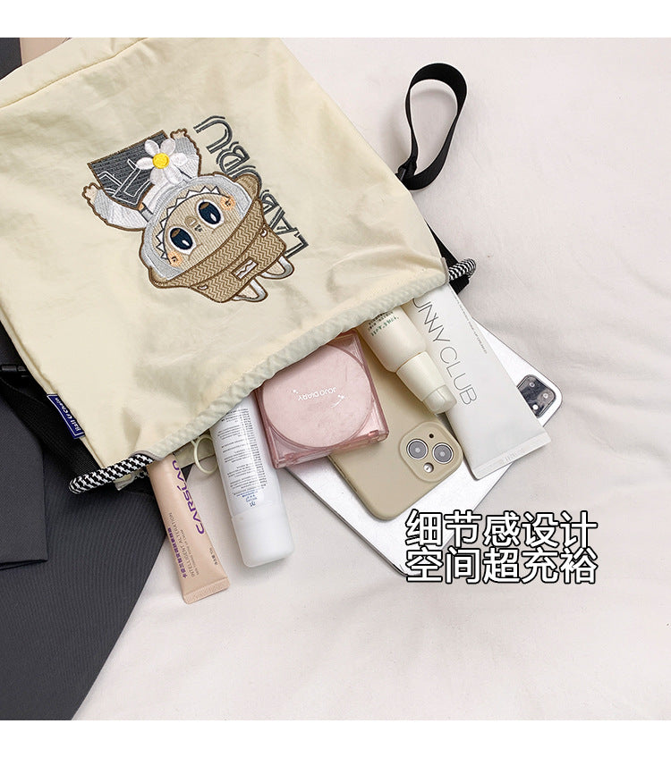 Premium Embroidered Nylon Square Bag Shopping Bag Simple Fashion Trendy Rabbu Commuter Versatile Canvas Bag Handbag