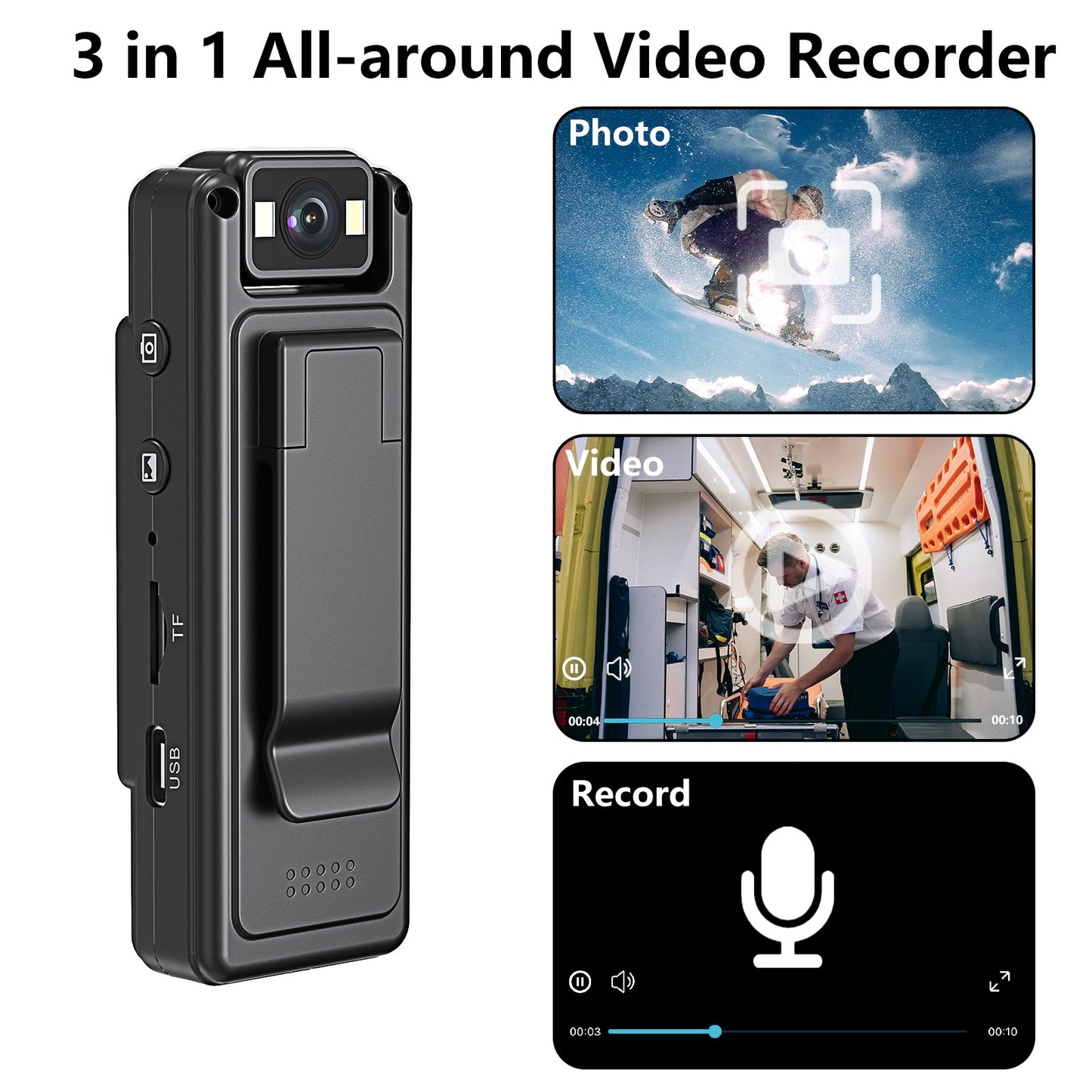 L12 Direct-to-HD Camera DV Video Recording & Audio Capture Conference & Sports Event Recording On-Duty Body Camera Night Vision Back Clip & Handheld