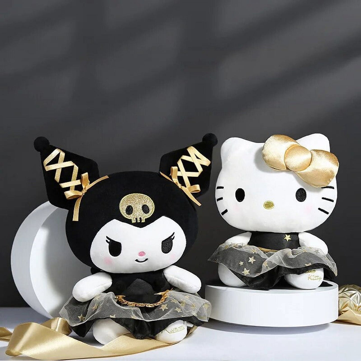 Cartoon Cute Plush Dolls Sanrioed Black Gold Kuromi Hello Kitty Plush Toy New Black Gold Kt Wedding Doll Gifts Kids Birthday ls