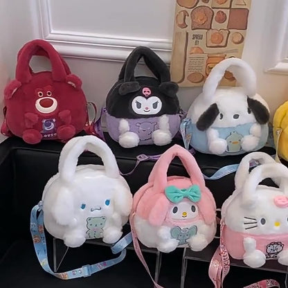 👜New cartoon Sanrio plush bag ins versatile doll bag cute girl Handbag