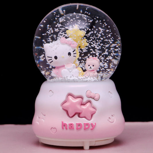 🎁Cute cartoon KT cat crystal ball music box creative princess snow music box children's day gift birthday gift