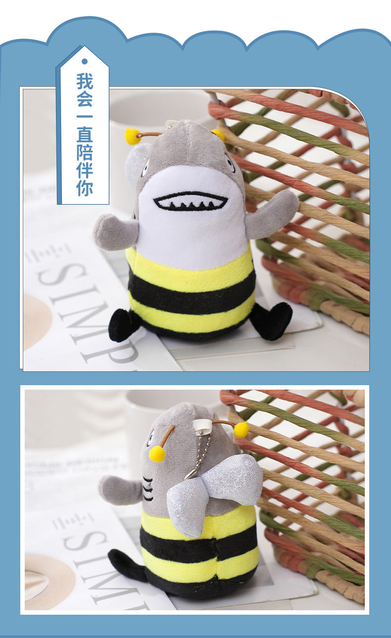 Shark Bee Plush Doll Shark Fork Small Decoration Toy Bag Decoration Plush Doll Funny Plush Toy