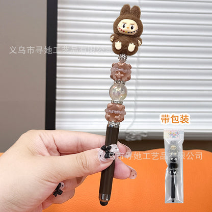 Creative DIY Cute Beaded Pen for Mobile Phones and Tablets, Touchscreen Gel Pen, Adorable Handmade Doll, Student Gift