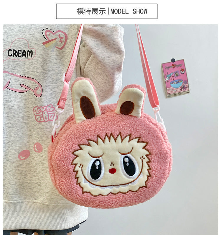 New Cartoon Crossbody Double Backpack Plush Bag City Park L Labubu Bag Crossbody Bag Children's Bag