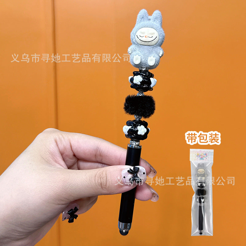 Creative DIY Cute Beaded Pen for Mobile Phones and Tablets, Touchscreen Gel Pen, Adorable Handmade Doll, Student Gift