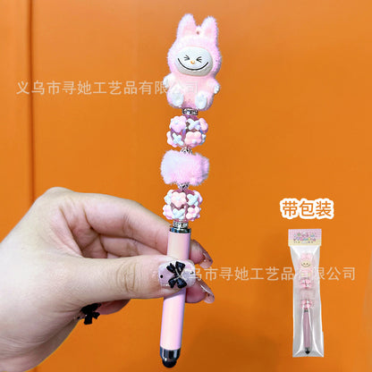 Creative DIY Cute Beaded Pen for Mobile Phones and Tablets, Touchscreen Gel Pen, Adorable Handmade Doll, Student Gift
