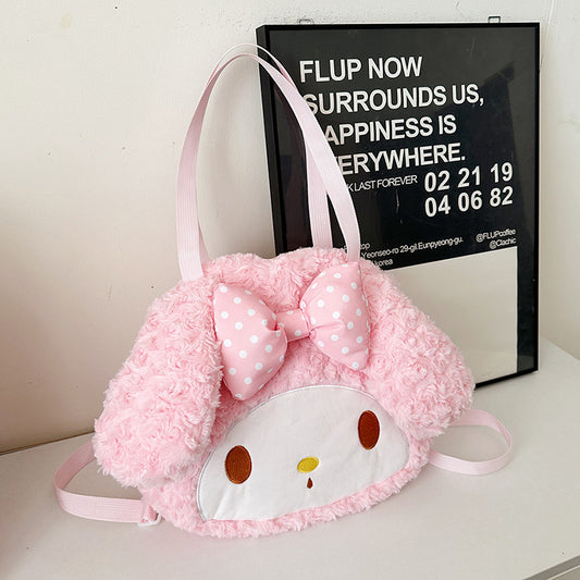 New Plush Bag Super Cute Bowknot Bunny Plush Backpack Soft My Melody Single Shoulder Storage Big Face Bag