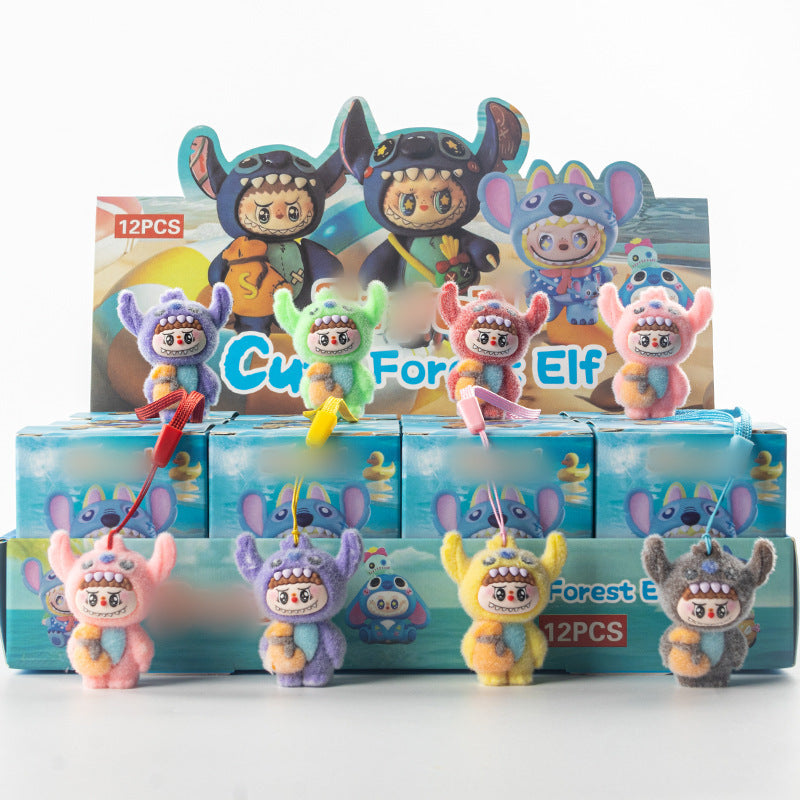 Flocked Halloween Labubu Trendy Toy Doll Children's Toy Bubble Mart Figurine Blind Bag Blind Box