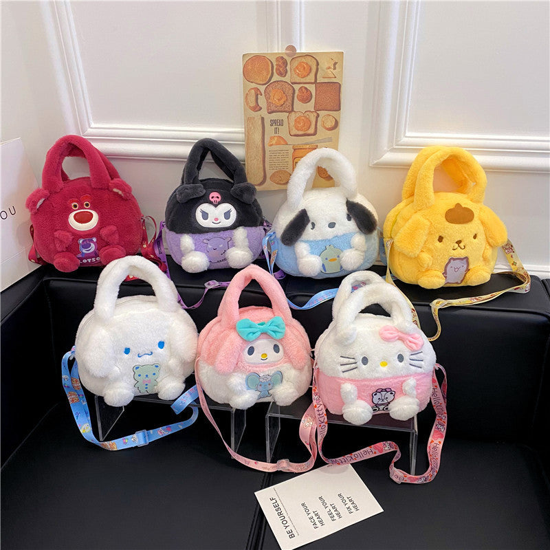 👜New cartoon Sanrio plush bag ins versatile doll bag cute girl Handbag