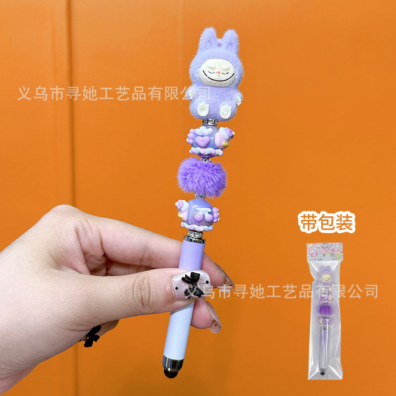 Creative DIY Cute Beaded Pen for Mobile Phones and Tablets, Touchscreen Gel Pen, Adorable Handmade Doll, Student Gift