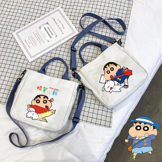 Anime Peripheral Crayon Shin-chan Canvas Bag Student Shoulder Bag Crossbody Bag Detachable Strap Handbag Tote Bag