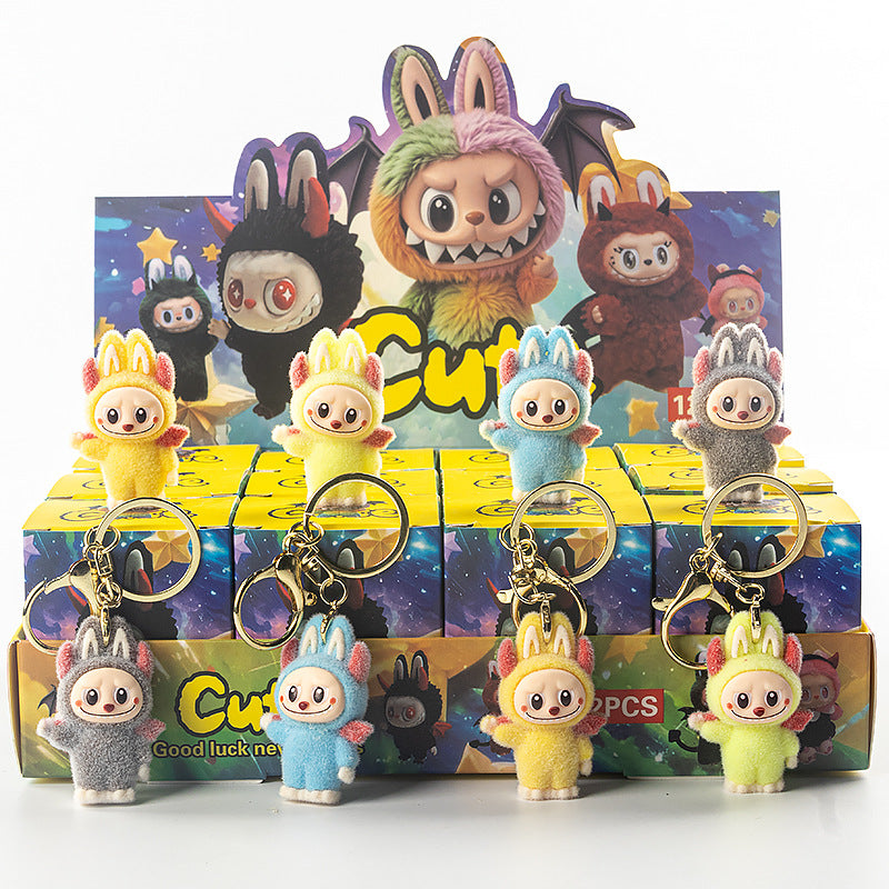 Flocked Halloween Labubu Trendy Toy Doll Children's Toy Bubble Mart Figurine Blind Bag Blind Box