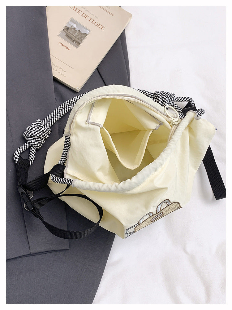 Premium Embroidered Nylon Square Bag Shopping Bag Simple Fashion Trendy Rabbu Commuter Versatile Canvas Bag Handbag