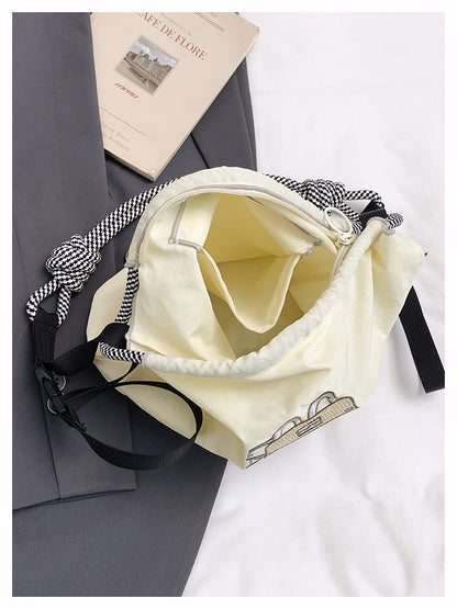 Premium Embroidered Nylon Square Bag Shopping Bag Simple Fashion Trendy Rabbu Commuter Versatile Canvas Bag Handbag