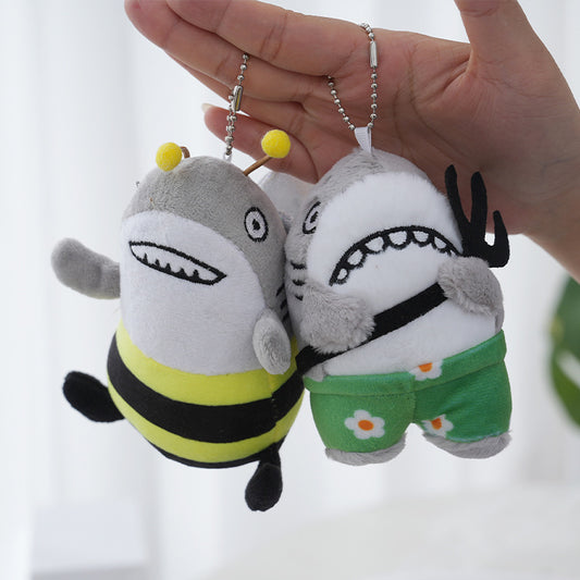 Shark Bee Plush Doll Shark Fork Small Decoration Toy Bag Decoration Plush Doll Funny Plush Toy