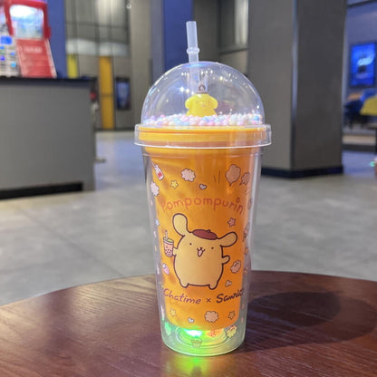 Sanrio Anime Kuromi Hello Kitty Cinnamoroll Melody Plastic Water Cup Double-Layer Plastic Cup Portable Sport Mug Straw Girl Gift