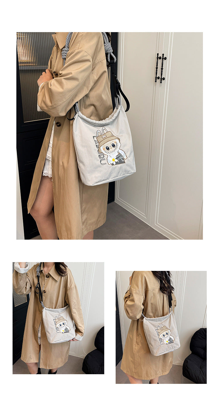 Premium Embroidered Nylon Square Bag Shopping Bag Simple Fashion Trendy Rabbu Commuter Versatile Canvas Bag Handbag