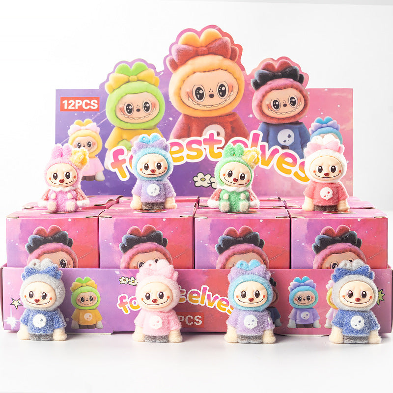 Flocked Halloween Labubu Trendy Toy Doll Children's Toy Bubble Mart Figurine Blind Bag Blind Box