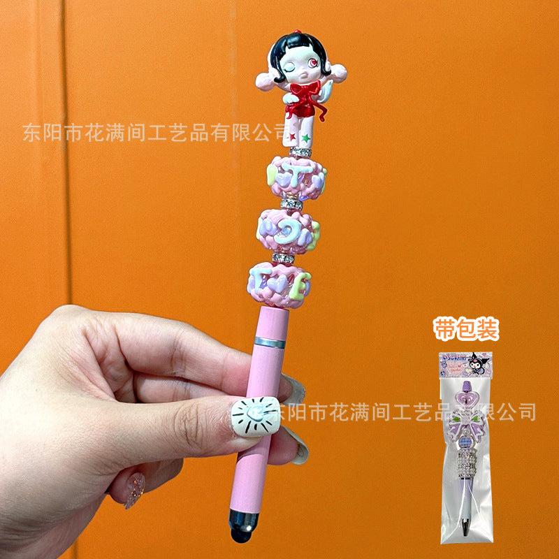 Creative DIY Cute Beaded Pen for Mobile Phones and Tablets, Touchscreen Gel Pen, Adorable Handmade Doll, Student Gift