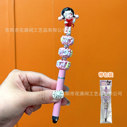 Creative DIY Cute Beaded Pen for Mobile Phones and Tablets, Touchscreen Gel Pen, Adorable Handmade Doll, Student Gift