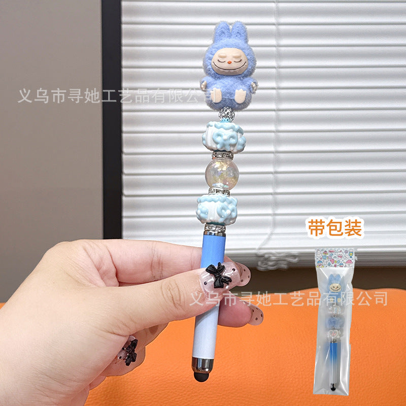 Creative DIY Cute Beaded Pen for Mobile Phones and Tablets, Touchscreen Gel Pen, Adorable Handmade Doll, Student Gift