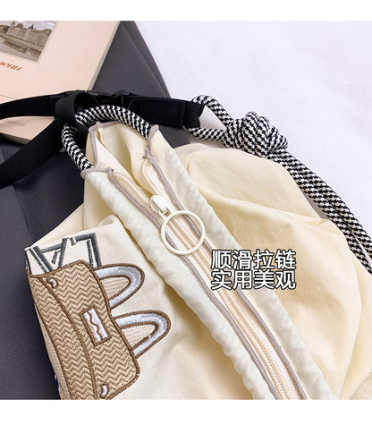 Premium Embroidered Nylon Square Bag Shopping Bag Simple Fashion Trendy Rabbu Commuter Versatile Canvas Bag Handbag