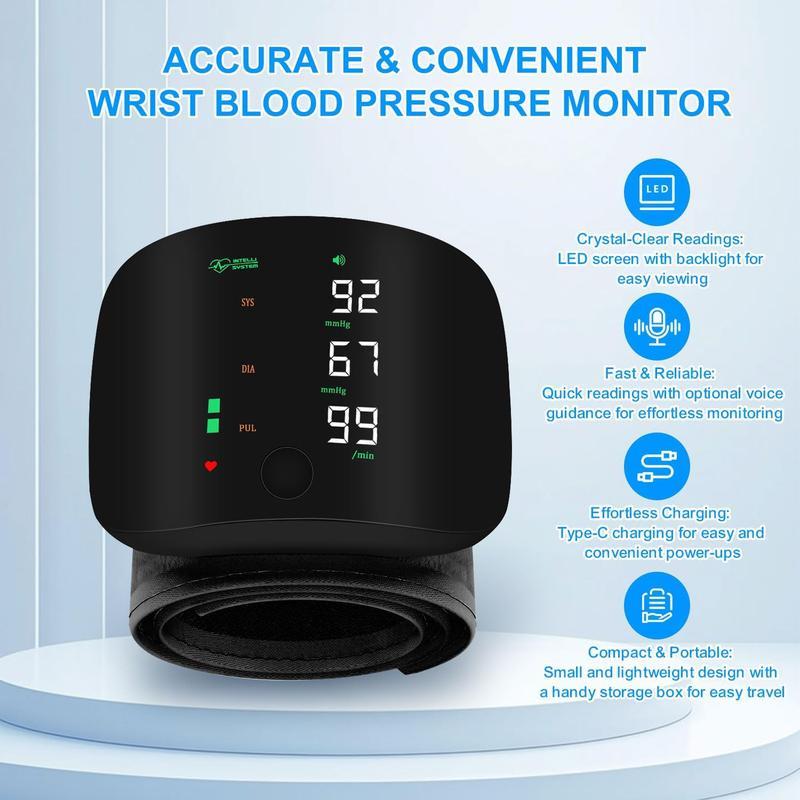 Wrist Blood Pressure Monitor, Rechargeable Monitors for Home Use with Digital Large Display, Voice Broadcast, Blood Pressure Machine, Carrying Case