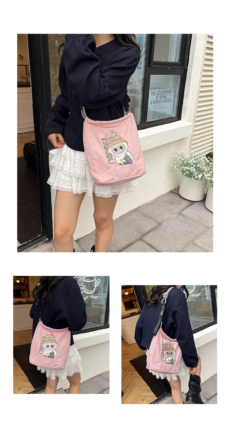 Premium Embroidered Nylon Square Bag Shopping Bag Simple Fashion Trendy Rabbu Commuter Versatile Canvas Bag Handbag