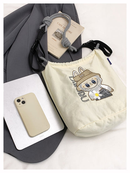 Premium Embroidered Nylon Square Bag Shopping Bag Simple Fashion Trendy Rabbu Commuter Versatile Canvas Bag Handbag