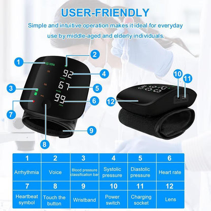 Wrist Blood Pressure Monitor, Rechargeable Monitors for Home Use with Digital Large Display, Voice Broadcast, Blood Pressure Machine, Carrying Case