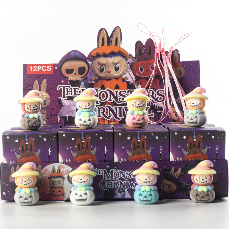 Flocked Halloween Labubu Trendy Toy Doll Children's Toy Bubble Mart Figurine Blind Bag Blind Box