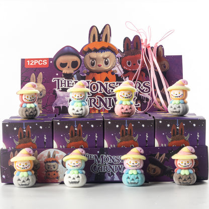 Flocked Halloween Labubu Trendy Toy Doll Children's Toy Bubble Mart Figurine Blind Bag Blind Box