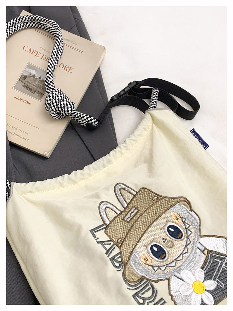 Premium Embroidered Nylon Square Bag Shopping Bag Simple Fashion Trendy Rabbu Commuter Versatile Canvas Bag Handbag