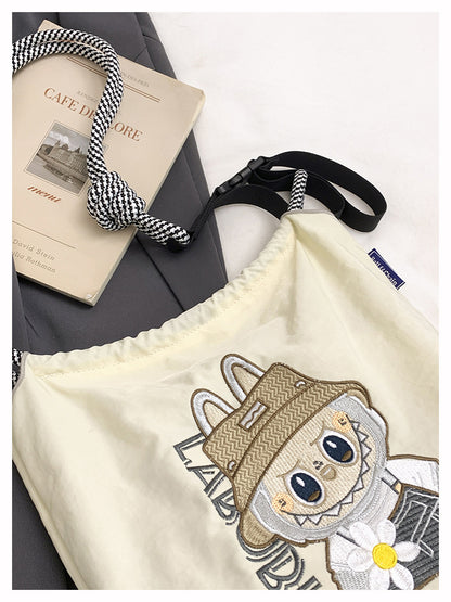 Premium Embroidered Nylon Square Bag Shopping Bag Simple Fashion Trendy Rabbu Commuter Versatile Canvas Bag Handbag