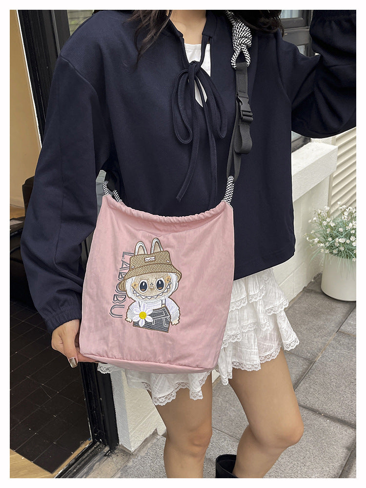 Premium Embroidered Nylon Square Bag Shopping Bag Simple Fashion Trendy Rabbu Commuter Versatile Canvas Bag Handbag