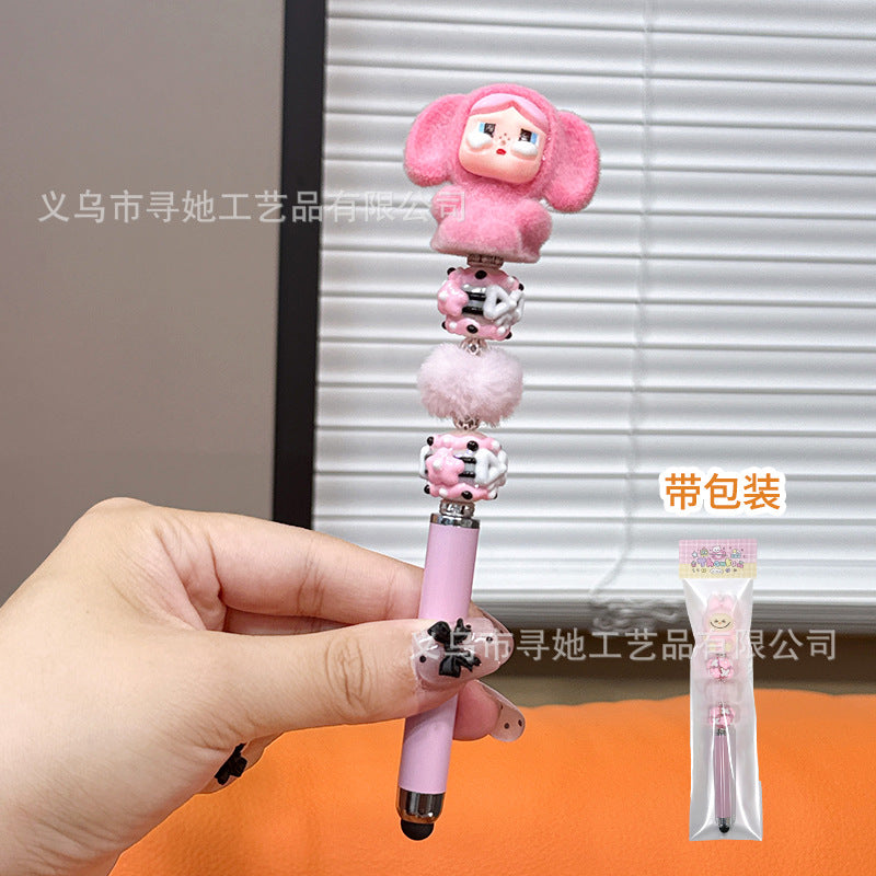 Creative DIY Cute Beaded Pen for Mobile Phones and Tablets, Touchscreen Gel Pen, Adorable Handmade Doll, Student Gift