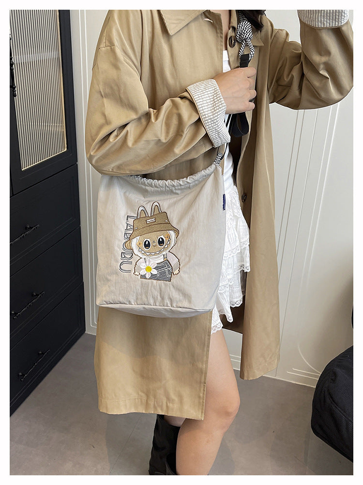 Premium Embroidered Nylon Square Bag Shopping Bag Simple Fashion Trendy Rabbu Commuter Versatile Canvas Bag Handbag