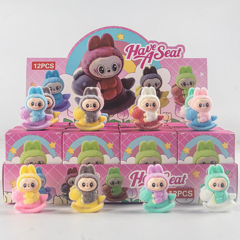 Flocked Halloween Labubu Trendy Toy Doll Children's Toy Bubble Mart Figurine Blind Bag Blind Box