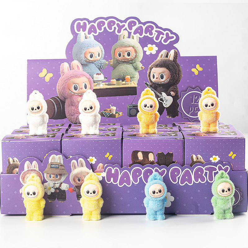 Flocked Halloween Labubu Trendy Toy Doll Children's Toy Bubble Mart Figurine Blind Bag Blind Box