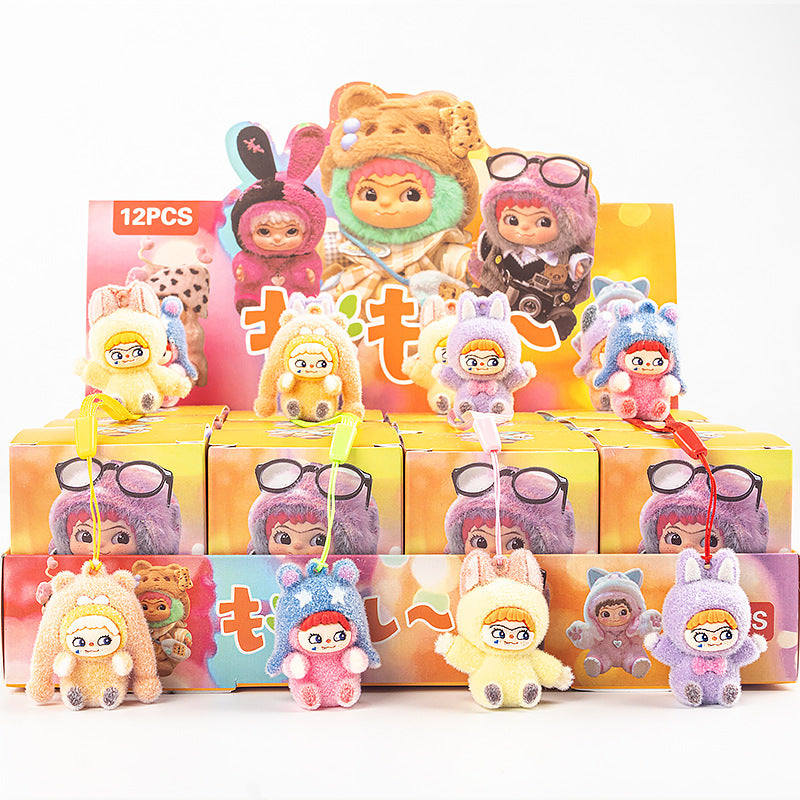 Flocked Halloween Labubu Trendy Toy Doll Children's Toy Bubble Mart Figurine Blind Bag Blind Box