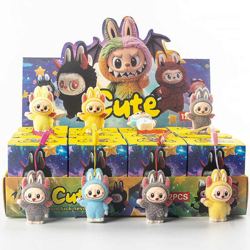 Flocked Halloween Labubu Trendy Toy Doll Children's Toy Bubble Mart Figurine Blind Bag Blind Box