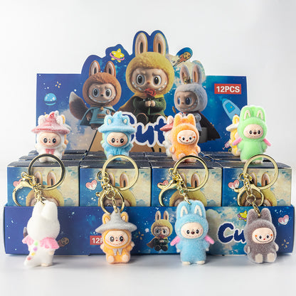 Flocked Halloween Labubu Trendy Toy Doll Children's Toy Bubble Mart Figurine Blind Bag Blind Box