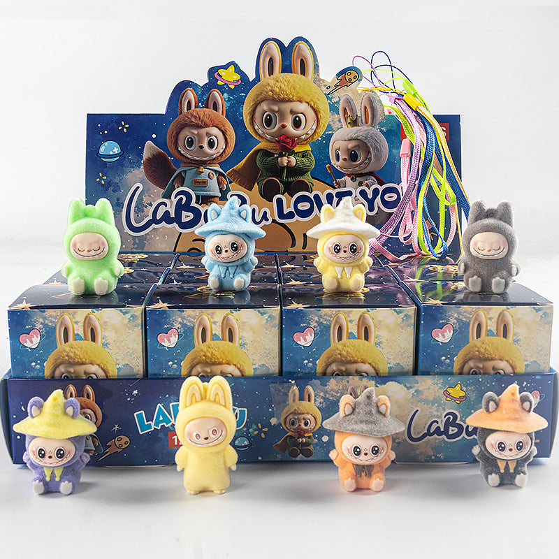 Flocked Halloween Labubu Trendy Toy Doll Children's Toy Bubble Mart Figurine Blind Bag Blind Box