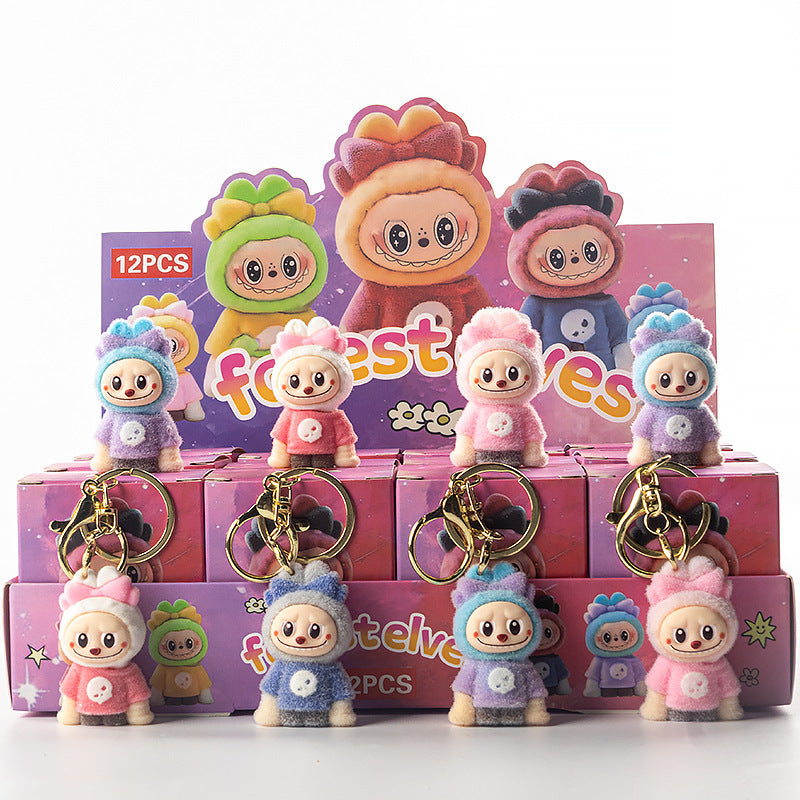 Flocked Halloween Labubu Trendy Toy Doll Children's Toy Bubble Mart Figurine Blind Bag Blind Box