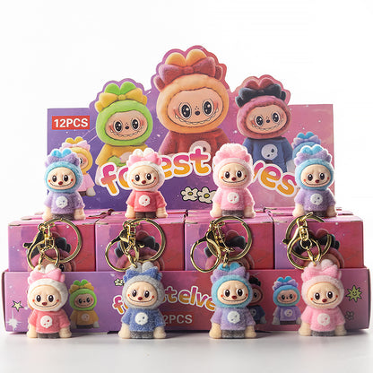 Flocked Halloween Labubu Trendy Toy Doll Children's Toy Bubble Mart Figurine Blind Bag Blind Box