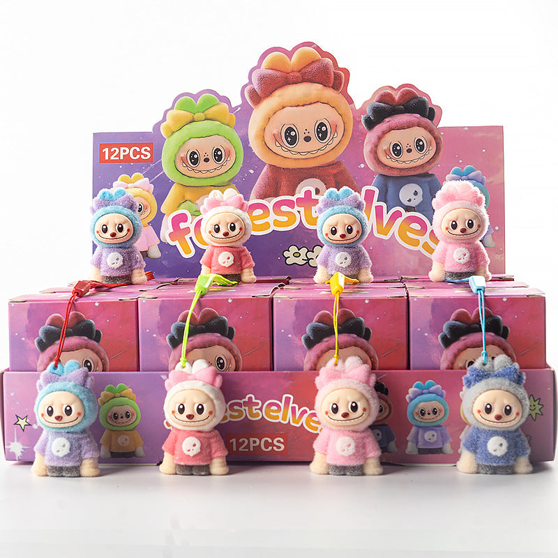 Flocked Halloween Labubu Trendy Toy Doll Children's Toy Bubble Mart Figurine Blind Bag Blind Box