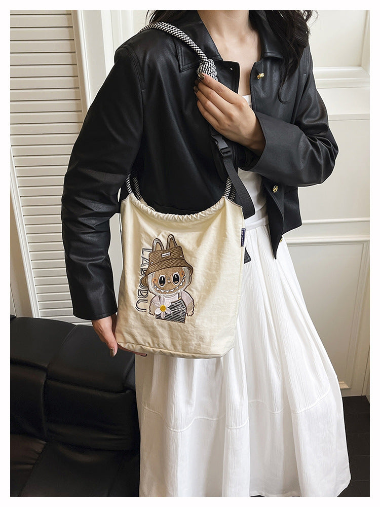 Premium Embroidered Nylon Square Bag Shopping Bag Simple Fashion Trendy Rabbu Commuter Versatile Canvas Bag Handbag