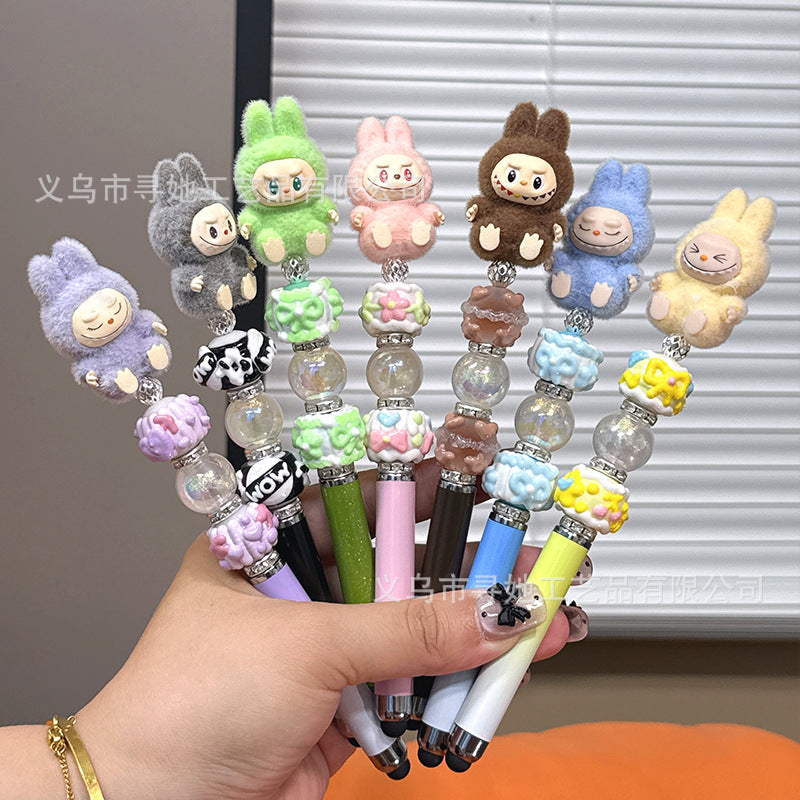 Creative DIY Cute Beaded Pen for Mobile Phones and Tablets, Touchscreen Gel Pen, Adorable Handmade Doll, Student Gift