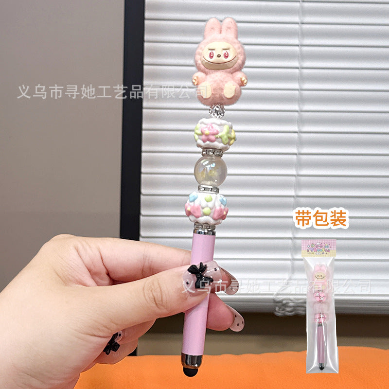 Creative DIY Cute Beaded Pen for Mobile Phones and Tablets, Touchscreen Gel Pen, Adorable Handmade Doll, Student Gift