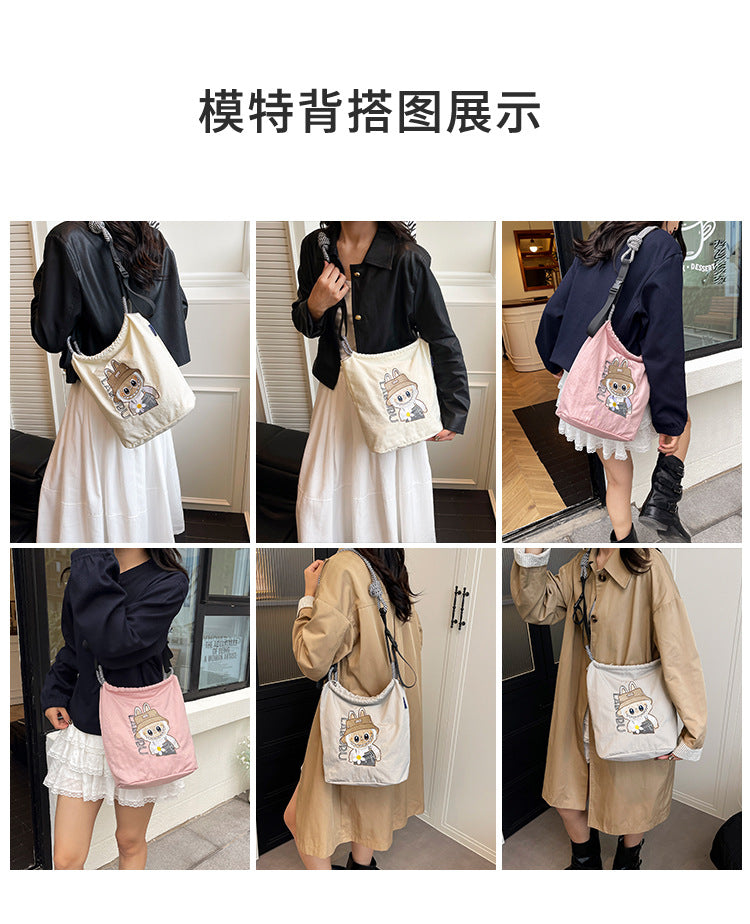 Premium Embroidered Nylon Square Bag Shopping Bag Simple Fashion Trendy Rabbu Commuter Versatile Canvas Bag Handbag